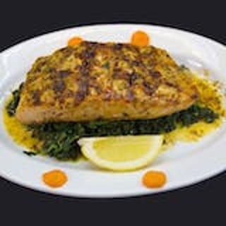 Grilled Salmon Over Spinach