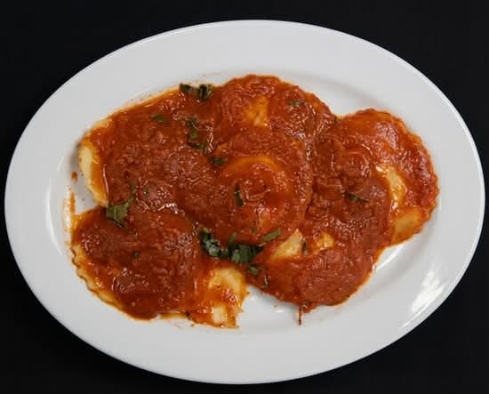 Baked Ravioli with Tomato Sauce.